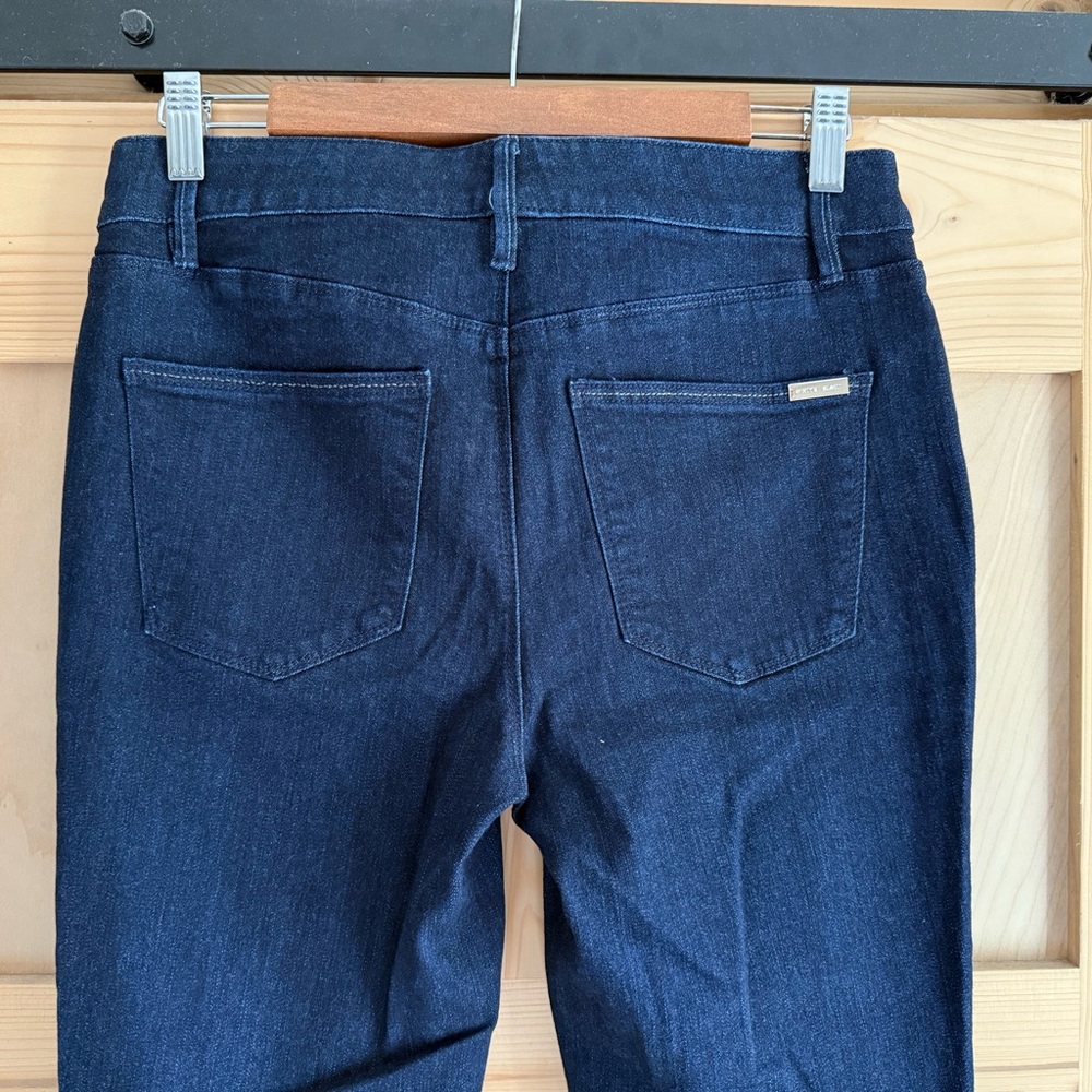 Dark Blue Women's Jeans with gold sparkle detail on bottom - Picture 4 of 6